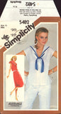 Simplicity 5482 Dress or Top with Sailor Collar, Uncut, Factory Folded Sewing Pattern Size 10