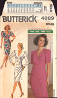 Butterick 4089 Mock Wrap Dress with Draped Front Overlay, Uncut, Factory Folded Sewing Pattern Size 8-12