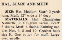 Vintage 70s Knitted/Crocheted Winter-warm Hat, Scarf And Muff Pattern Instant Download PDF 2 pages