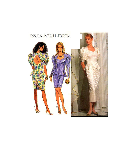 Simplicity 7563 Jessica McClintock Two Piece Dress: Lined Peplum Top and Skirt, Uncut, Factory Folded Sewing Pattern Size 6-10