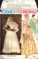 Vogue Paris Original 1363 Nina Ricci Bridal or Bridesmaid Dress, Belt, Slip and Scarf, Uncut, Factory Folded Sewing Pattern Size 10