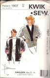 Kwik Sew 1907 Loose Fit Cardigan with Shoulder Pads and Patch Pockets, Uncut, Factory Folded Sewing Pattern Multi Size XS-XL