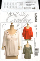 McCall's Crafty 5670 Semi-Fitted Embellished Jacket with Neckband and Sleeve Variations, Uncut, Factory Folded, Sewing Pattern Size 6-12