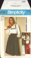 Simplicity 8087 Pullover Top with Front Slash Opening, Bias Skirt and Pants, Sewing Pattern Size 6-8