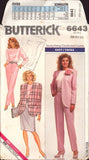 Butterick 6643 Jacket, Top, Skirt and Pants, Uncut Factory Folded Sewing Pattern Size 18-20-22