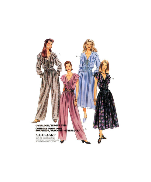 McCall's 7063 Dress or Jumpsuit with or without Sleeves and Ruffled Collar, Uncut, Factory Folded Sewing Pattern Size 4-6-8