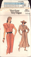 Vogue 9831 Straight or Flared Blouson Dress with Cap or Long Sleeves, Uncut, Factory Folded Sewing Pattern Size 14-16-18