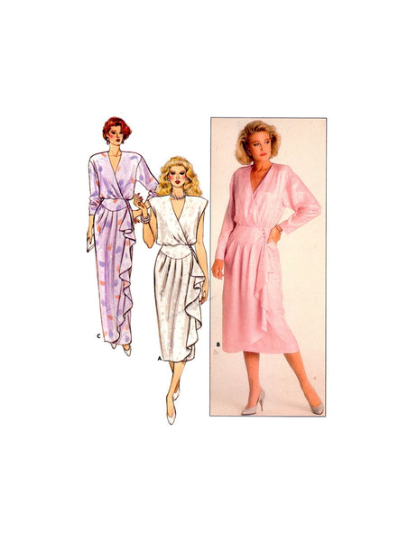 Butterick 3678 Evening Wrap Dress in Two Lengths with Flounced Front Drape, Uncut, Factory Folded Sewing Pattern Size 14