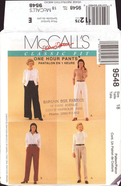  8356 McCalls Sewing Pattern Uncut Misses Lined Unlined Pants  Palmer Pletsch Size 20 : Arts, Crafts & Sewing