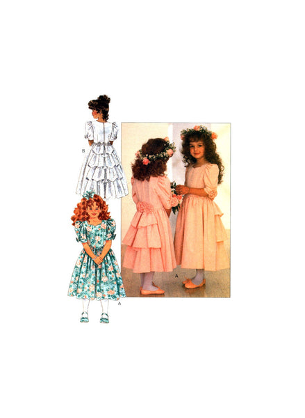 Butterick 4765 Flower Girl or Child Bridesmaid's Dresses with Attached Back Ruffles, Uncut, Factory Folded Sewing Pattern Size 2-4