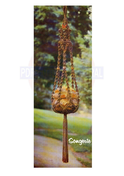 Vintage 70s "Songerie" Macrame Plant Hanger Pattern Instant Download PDF 2 + 4 pages