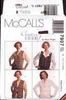 McCall's 7907 Sewing Pattern Pinweave Vests Size Xsm-Sml-Med Uncut, Factory Folded