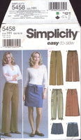 Simplicity 5458 Casualwear: Skirts and Pants Both in Two Lengths & Shorts, Uncut, Factory Folded, Sewing Pattern Multi Size 6-12