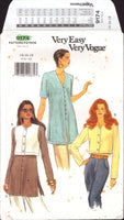 Vogue 9174 Button Front Top or Tunic with Sleeve Length Variations, Uncut, Factory Folded, Sewing Pattern Size 14-18