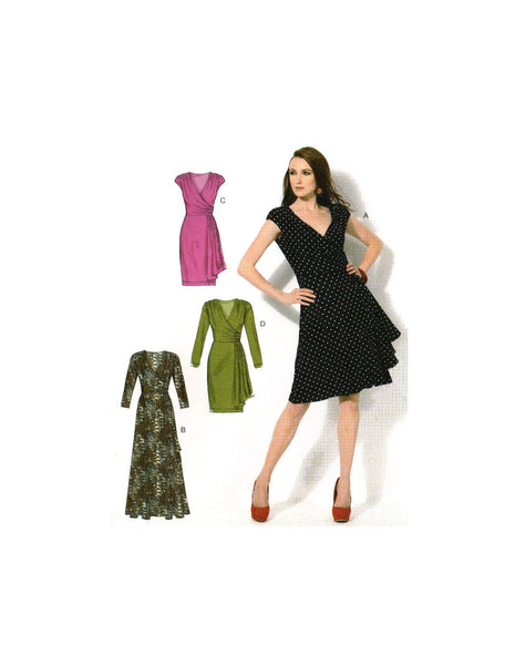 McCall's 6713 Dress with Gathered Shoulders, Pleated Drape and Cap or Long Sleeves, Uncut, Factory Folded, Sewing Pattern Multi Size 8-16