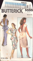 Butterick 5595 Evening Peplum, Deep V-Back Dress in Two Lengths, Uncut, Factory Folded, Sewing Pattern Size 12-16