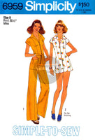 70s Wide-Leg Jumpsuit in Two Lengths with V-Neckline, Bust 31.5" (80 cm) or 34" (87 cm), Simplicity 6959, Sewing Pattern Reproduction