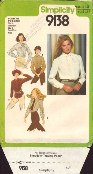 Simplicity 9138 Women's Shirts, Sewing Pattern, Size 6-8, CUT, COMPLETE