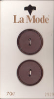 Vintage La Mode 22 mm (7/8 inch) Carded Brown 2-Hole Buttons Two Pieces