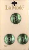 Vintage La Mode approx. 19 mm (3/4 inch) Carded Green 2-Hole Buttons Three Pieces