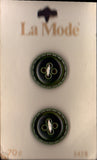 Vintage La Mode 19 mm (3/4 inch) Carded Green 4-Hole Buttons Two Pieces