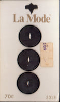 Vintage La Mode 19 mm (3/4 inch) Carded Black 2-Hole Buttons Three Pieces