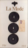 Vintage La Mode 19 mm (3/4 inch) Carded Black 2-Hole Buttons Three Pieces