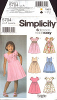 Simplicity 5704 Child's Dress with Bodice and Sleeve Variations, Uncut, Factory Folded Sewing Pattern Multi Size 3-8