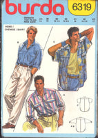 Burda 6319 Men's Shirt with Long or Short Sleeves and Shaped Hemline, Uncut, Factory Folded Sewing Pattern Multi Size 38-43