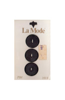 Vintage La Mode 19 mm (3/4 inch) Carded Black 2-Hole Buttons Three Pieces