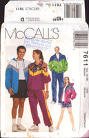 McCall's 7611 Unisex Activewear: Jacket, Pants and Shorts, Uncut, Factory Folded Sewing Pattern Size 34-36