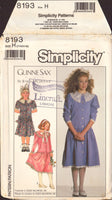 Simplicity 8193 Gunne Sax Girls' Drop Waist Dress with Lace Collar and Two Sleeve Lengths, Uncut, Factory Folded Sewing Pattern Size 7-10