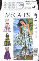 McCall's 6745 Sleeveless, Cap Sleeve or Halter Dress with Pleated Skirt, Uncut, Factory Folded, Sewing Pattern Multi Size 6-12