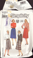 Simplicity 9353 Sewing Pattern, Skirts, Size 14, PARTIALLY CUT, COMPLETE