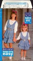 See and Sew 5993 Girls' Dropped Waist Jumper and Top, Uncut, Factory Folded Sewing Pattern Multi Size 7-14