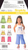 Simplicity 1451 Toddlers' Dresses, Top, Cropped Pants and Shorts, Uncut, Factory Folded Sewing Pattern Multi Size 1/2-4