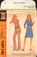 McCall's 2591 Topstitch Trimmed Dress or Top and Pants for Knits Only, Partially Cut, Complete, Sewing Pattern Size 12 Bust 34