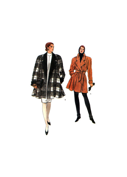 Vogue 8141 Mid-Knee Length Swing Coat with Notched Collar and Side Pockets, Uncut, Factory Folded Sewing Pattern Size 6-10 (Bust