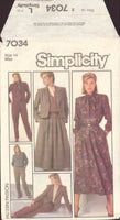 Simplicity 7034 Women's Pants, Skirt, Jacket and Blouse with Detachable Tie, Size 14, Cut, Complete