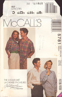 McCall's 5781 Sewing Pattern, Men's or Women's Shirt, Size 32.5-34 or Size 44-46, Uncut, Factory Folded