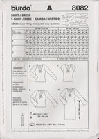 Burda 8082 Sewing Pattern, Dress Shirt, Size 10-24, Uncut Factory Folded