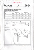 Burda 6664 Wrap Dress or Blouse with Side Tie Belt, Uncut, Factory Folded Sewing Pattern Multi Size 8-18