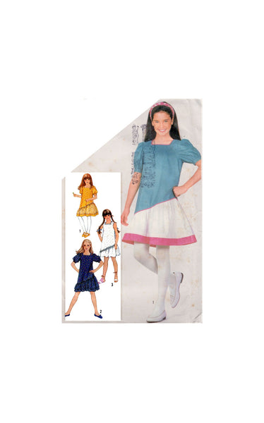 Simplicity 5915 Girls' Sleeveless or Short Sleeve Asymmetrical Drop Waist Party Dress, Uncut, Factory Folded Sewing Pattern Size 12