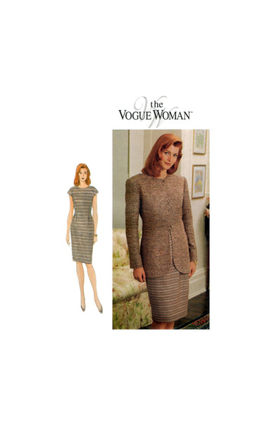 Vogue 9221 Lined, Below Hip Jacket and Tapered Dress, Uncut, Factory Folded Sewing Pattern Size 12-16