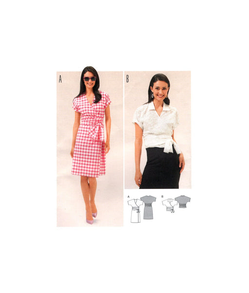 Burda 6664 Wrap Dress or Blouse with Side Tie Belt, Uncut, Factory Folded Sewing Pattern Multi Size 8-18