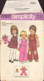 Simplicity 7060 Sewing Pattern, Toddler's Overalls, Jumper and Doll, Size 3, Partially Cut, Complete