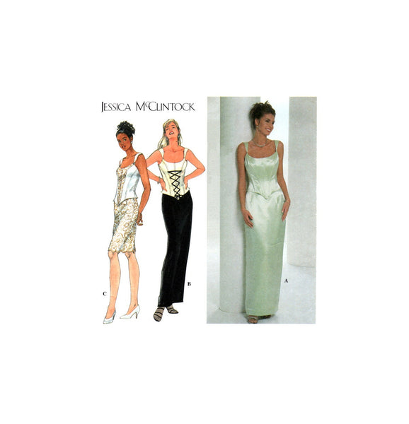 Simplicity 7637 Jessica McClintock Evening Bustier Top and Skirt in Two Lengths, Uncut, Factory Folded Sewing Pattern Size 16-20