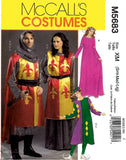 McCall's 5683 Medieval Costumes: Knitght, Jester and Dress, Uncut, Factory Folded Sewing Pattern Multi Size 34-44