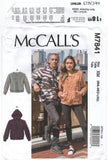 McCall's 7841 Unisex Hoodie or Pullover Tops with Front Pockets, Uncut, Factory Folded, Sewing Pattern Multi Sizes