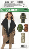 New Look 6474 Draped Coat or Vest, Uncut, Factory Folded, Sewing Pattern Multi Size 6-16